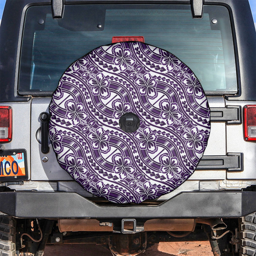 Hibiscus Bloom Island Tribal Waves Spare Tire Cover Purple Polynesian Pattern