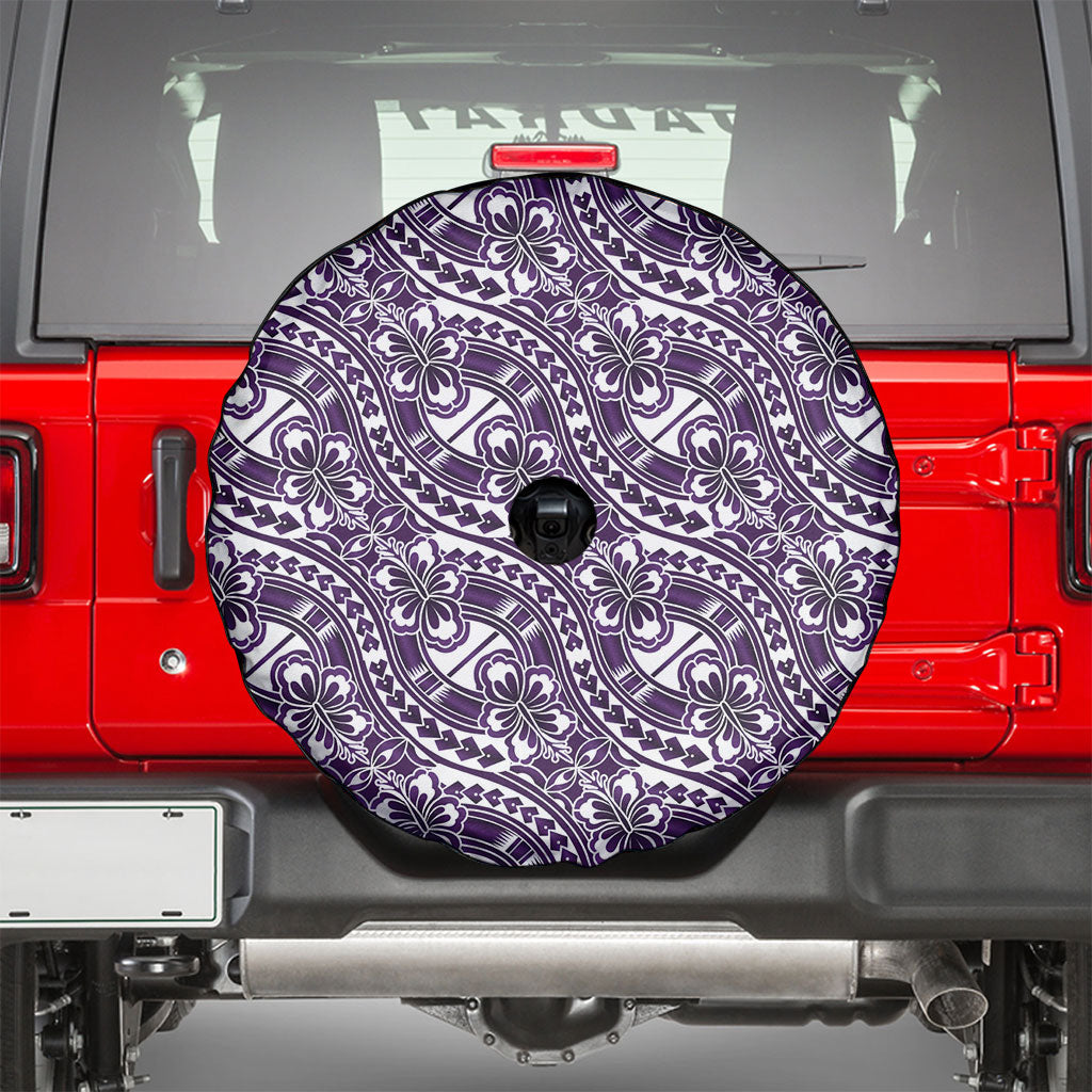 Hibiscus Bloom Island Tribal Waves Spare Tire Cover Purple Polynesian Pattern