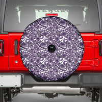 Hibiscus Bloom Island Tribal Waves Spare Tire Cover Purple Polynesian Pattern