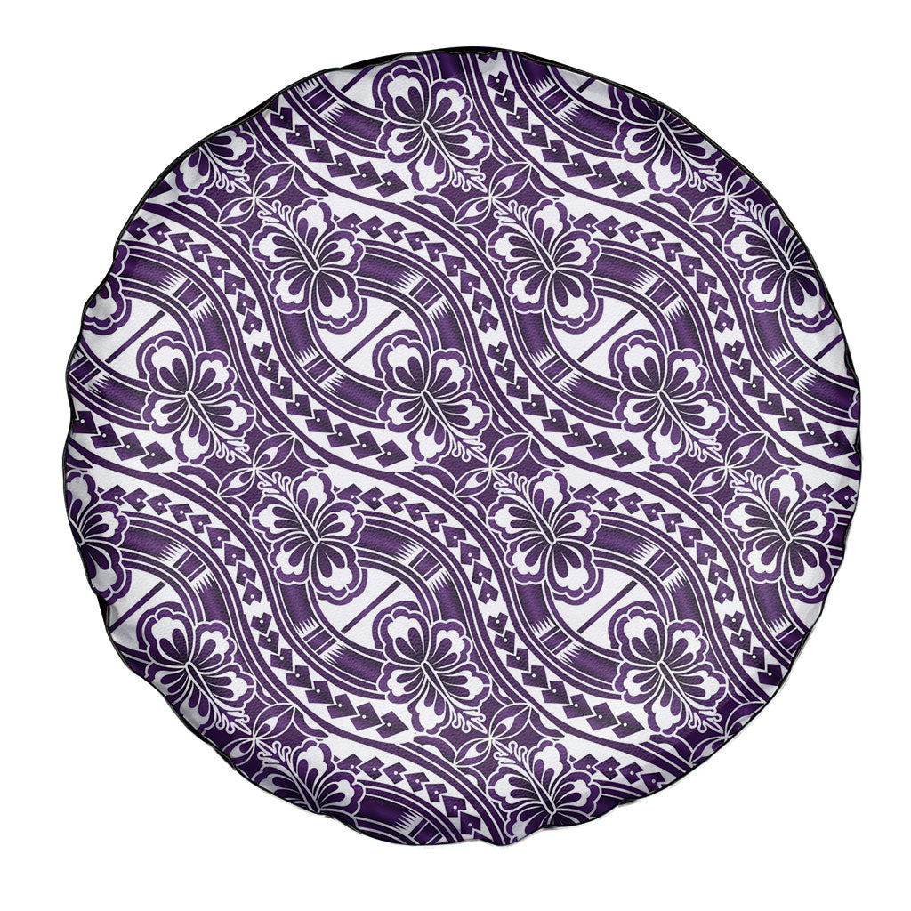 Hibiscus Bloom Island Tribal Waves Spare Tire Cover Purple Polynesian Pattern