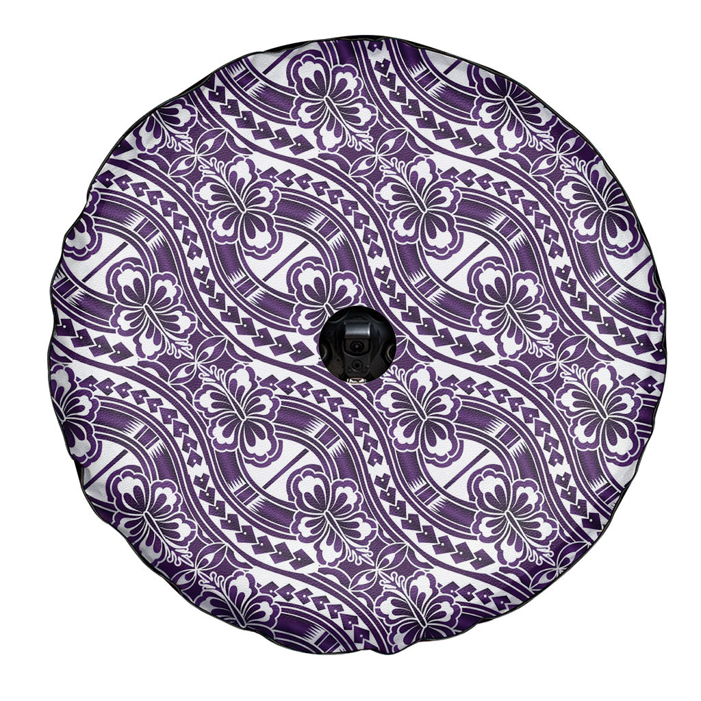 Hibiscus Bloom Island Tribal Waves Spare Tire Cover Purple Polynesian Pattern