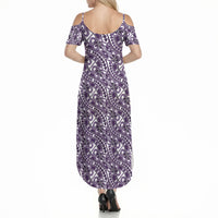Hibiscus Bloom Island Tribal Waves Summer Maxi Dress Purple Polynesian Pattern