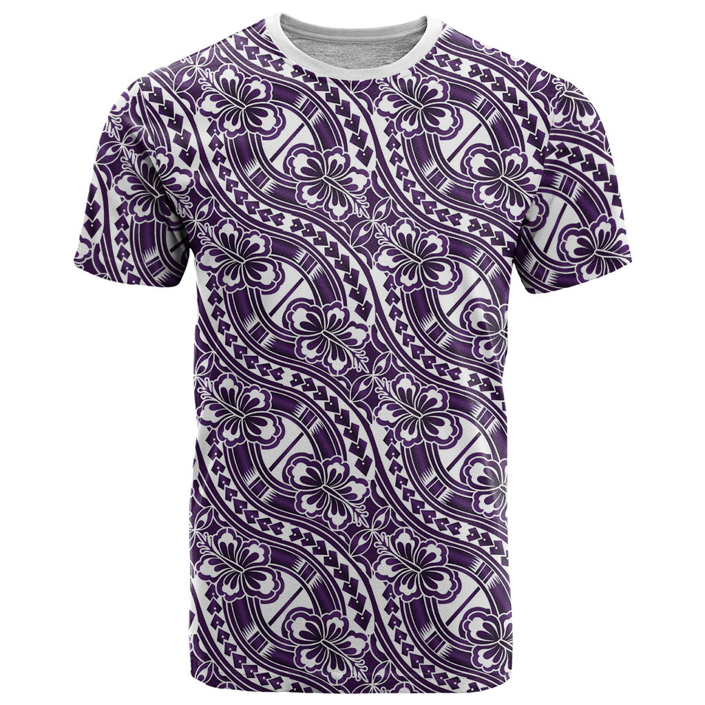 Hibiscus Bloom Island Tribal Waves T Shirt Purple Polynesian Pattern LT01 Purple - Polynesian Pride