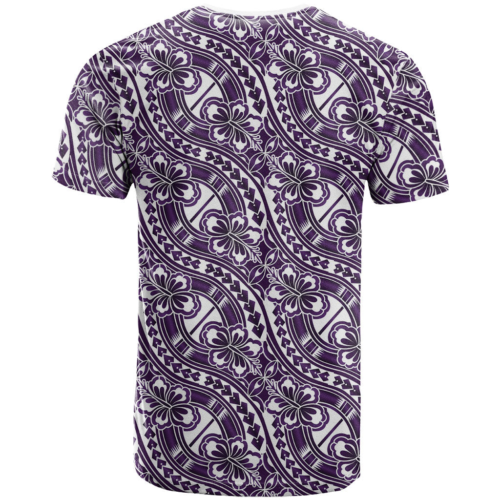 Hibiscus Bloom Island Tribal Waves T Shirt Purple Polynesian Pattern