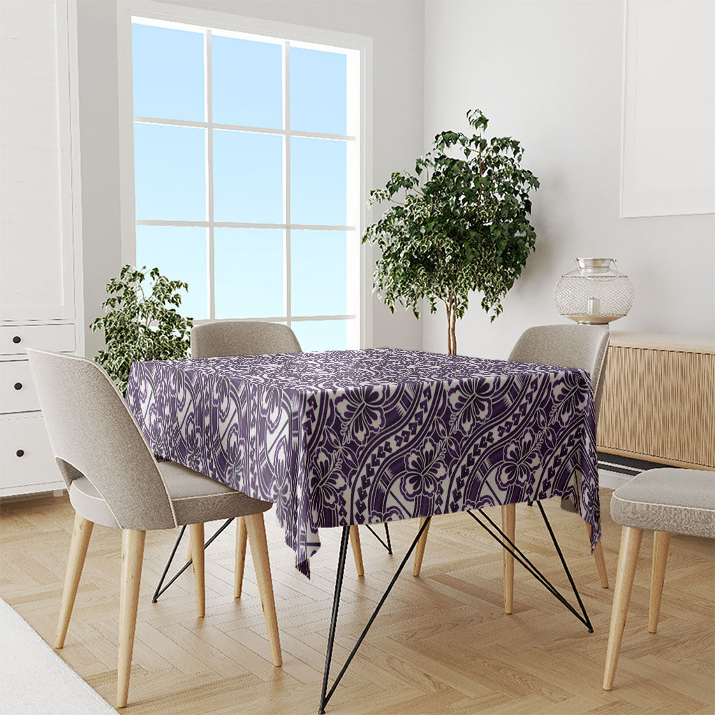 Hibiscus Bloom Island Tribal Waves Tablecloth Purple Polynesian Pattern