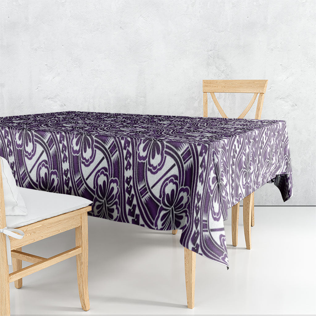 Hibiscus Bloom Island Tribal Waves Tablecloth Purple Polynesian Pattern
