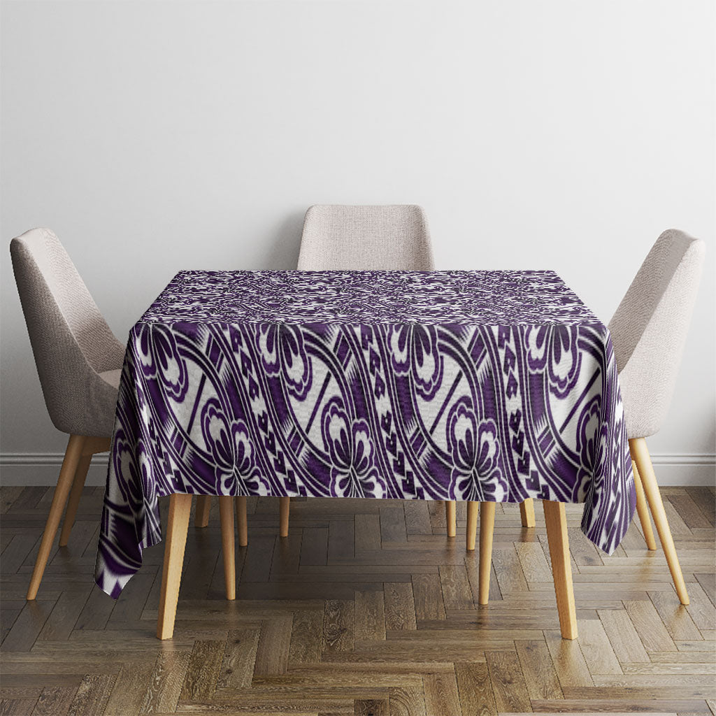 Hibiscus Bloom Island Tribal Waves Tablecloth Purple Polynesian Pattern