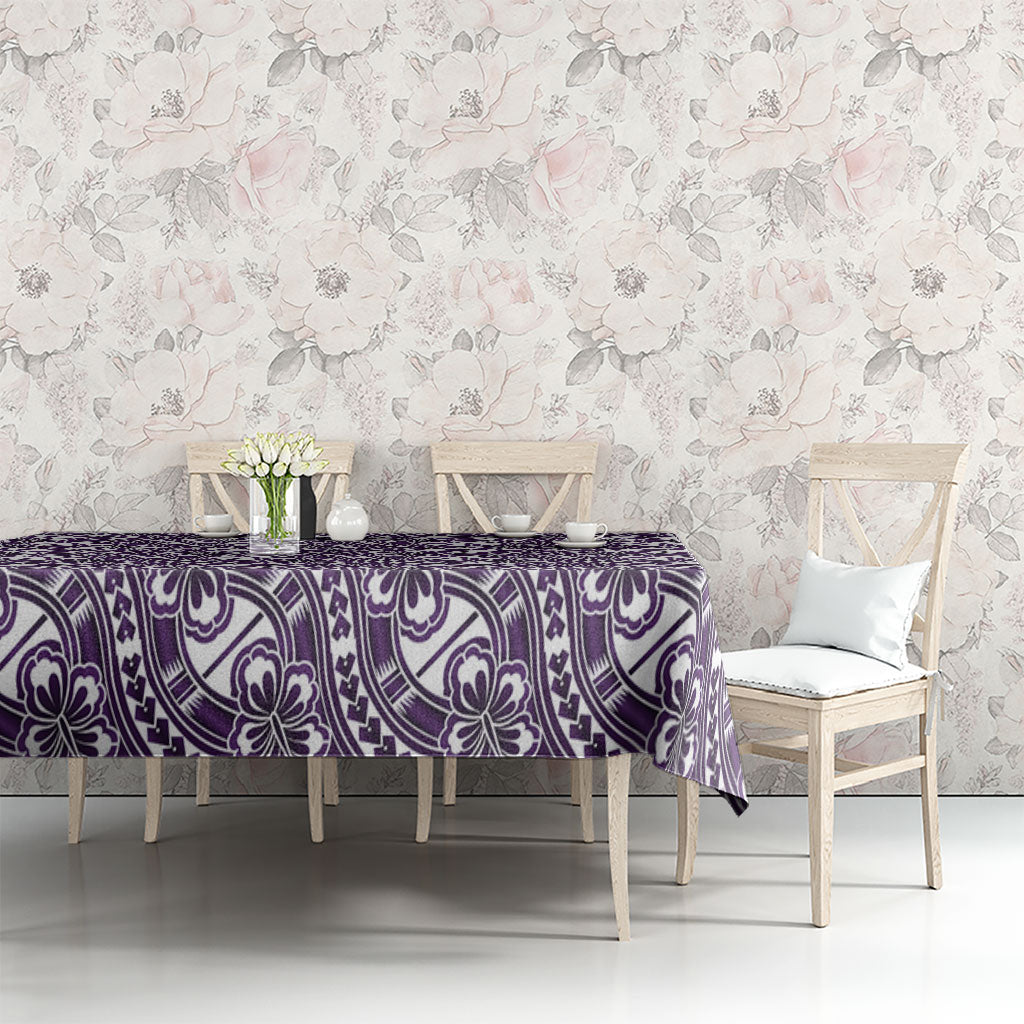 Hibiscus Bloom Island Tribal Waves Tablecloth Purple Polynesian Pattern