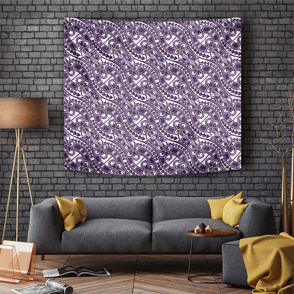 Hibiscus Bloom Island Tribal Waves Tapestry Purple Polynesian Pattern