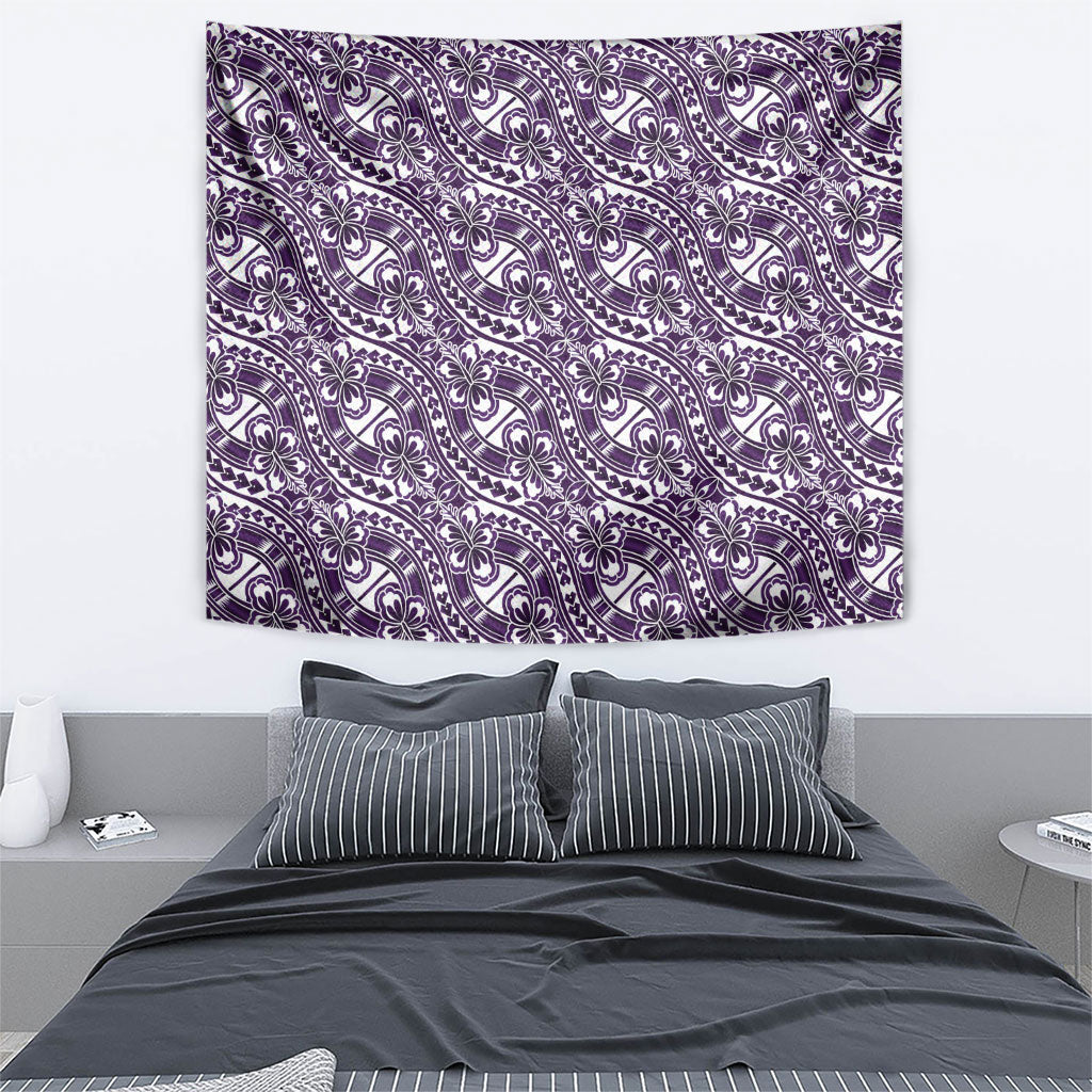 Hibiscus Bloom Island Tribal Waves Tapestry Purple Polynesian Pattern