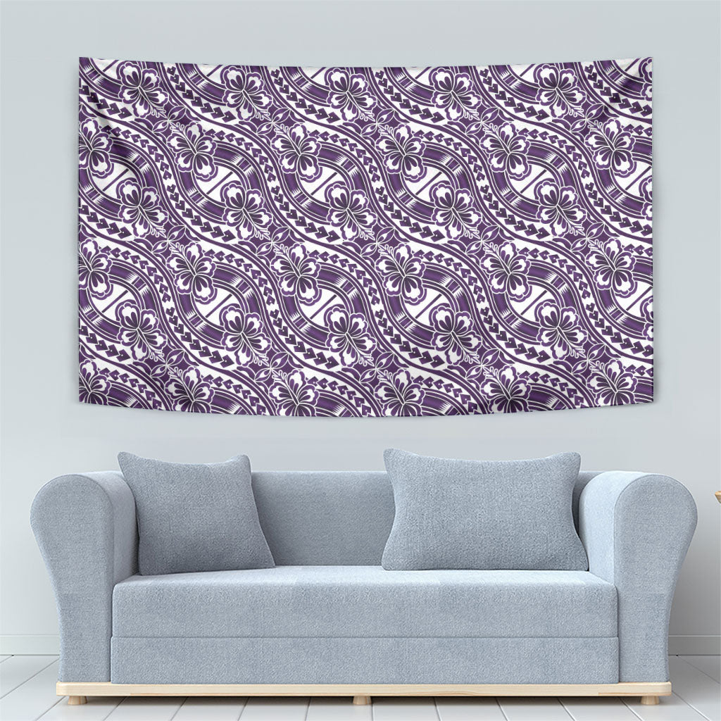 Hibiscus Bloom Island Tribal Waves Tapestry Purple Polynesian Pattern