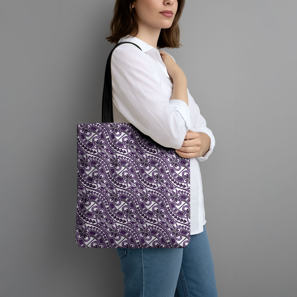 Hibiscus Bloom Island Tribal Waves Tote Bag Purple Polynesian Pattern LT01 - Polynesian Pride