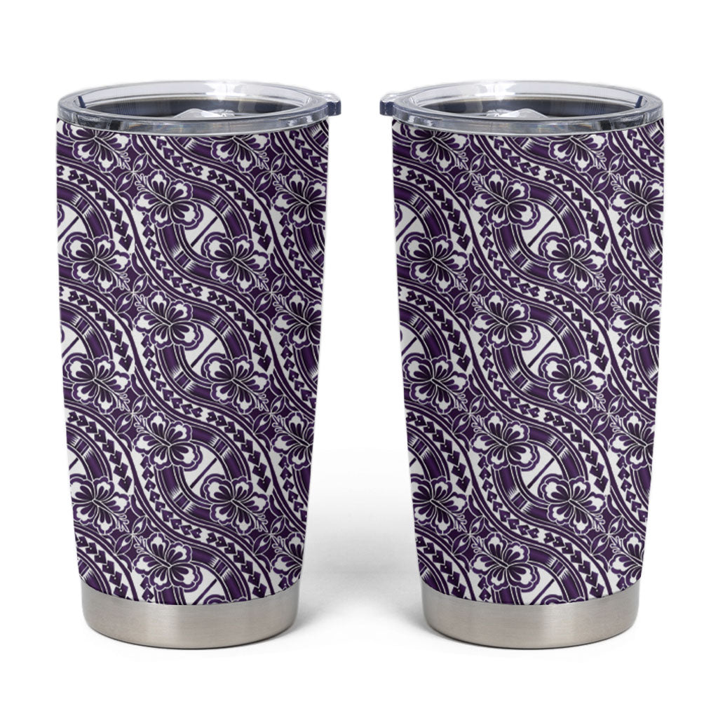 Hibiscus Bloom Island Tribal Waves Tumbler Cup Purple Polynesian Pattern