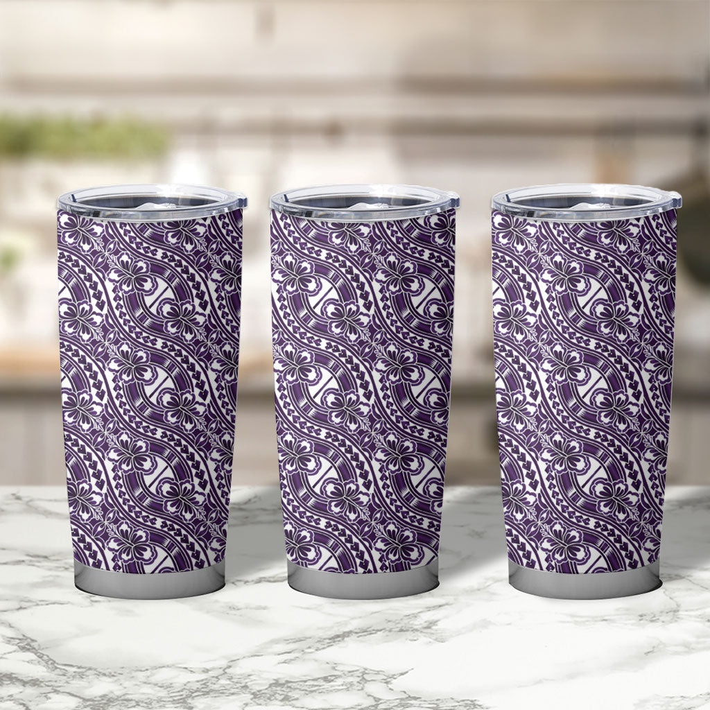Hibiscus Bloom Island Tribal Waves Tumbler Cup Purple Polynesian Pattern
