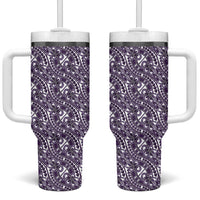 Hibiscus Bloom Island Tribal Waves Tumbler With Handle Purple Polynesian Pattern
