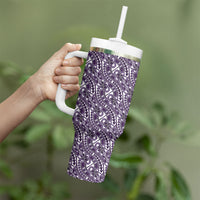 Hibiscus Bloom Island Tribal Waves Tumbler With Handle Purple Polynesian Pattern