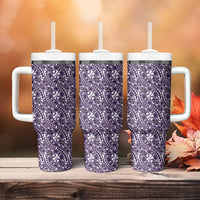 Hibiscus Bloom Island Tribal Waves Tumbler With Handle Purple Polynesian Pattern