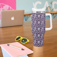 Hibiscus Bloom Island Tribal Waves Tumbler With Handle Purple Polynesian Pattern