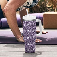 Hibiscus Bloom Island Tribal Waves Tumbler With Handle Purple Polynesian Pattern