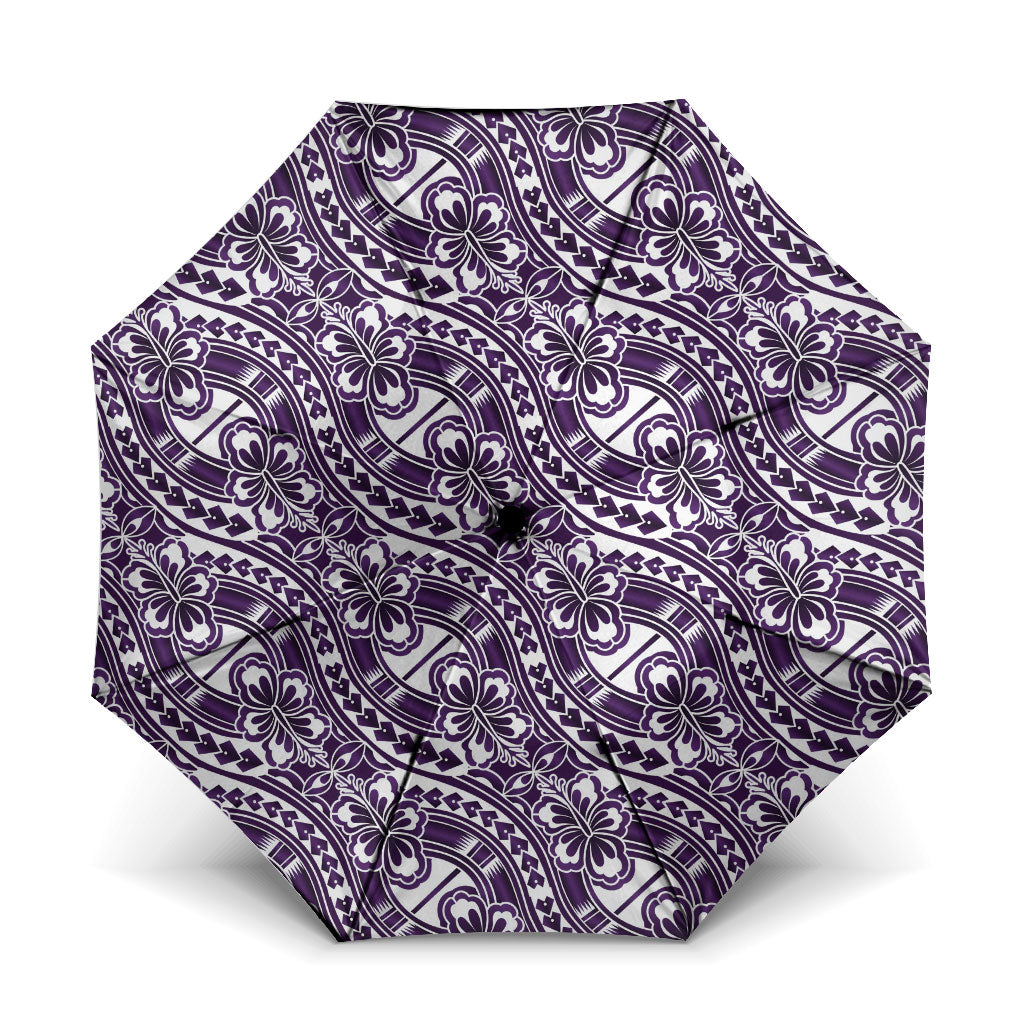 Hibiscus Bloom Island Tribal Waves Umbrella Purple Polynesian Pattern