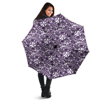 Hibiscus Bloom Island Tribal Waves Umbrella Purple Polynesian Pattern