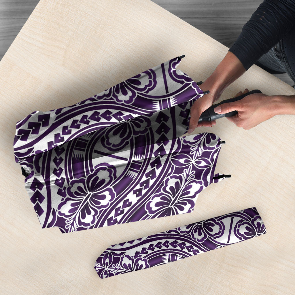Hibiscus Bloom Island Tribal Waves Umbrella Purple Polynesian Pattern