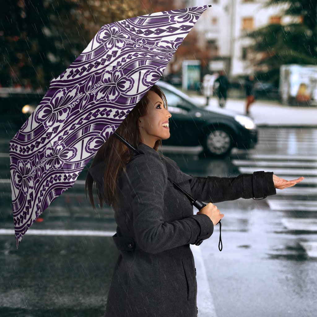 Hibiscus Bloom Island Tribal Waves Umbrella Purple Polynesian Pattern
