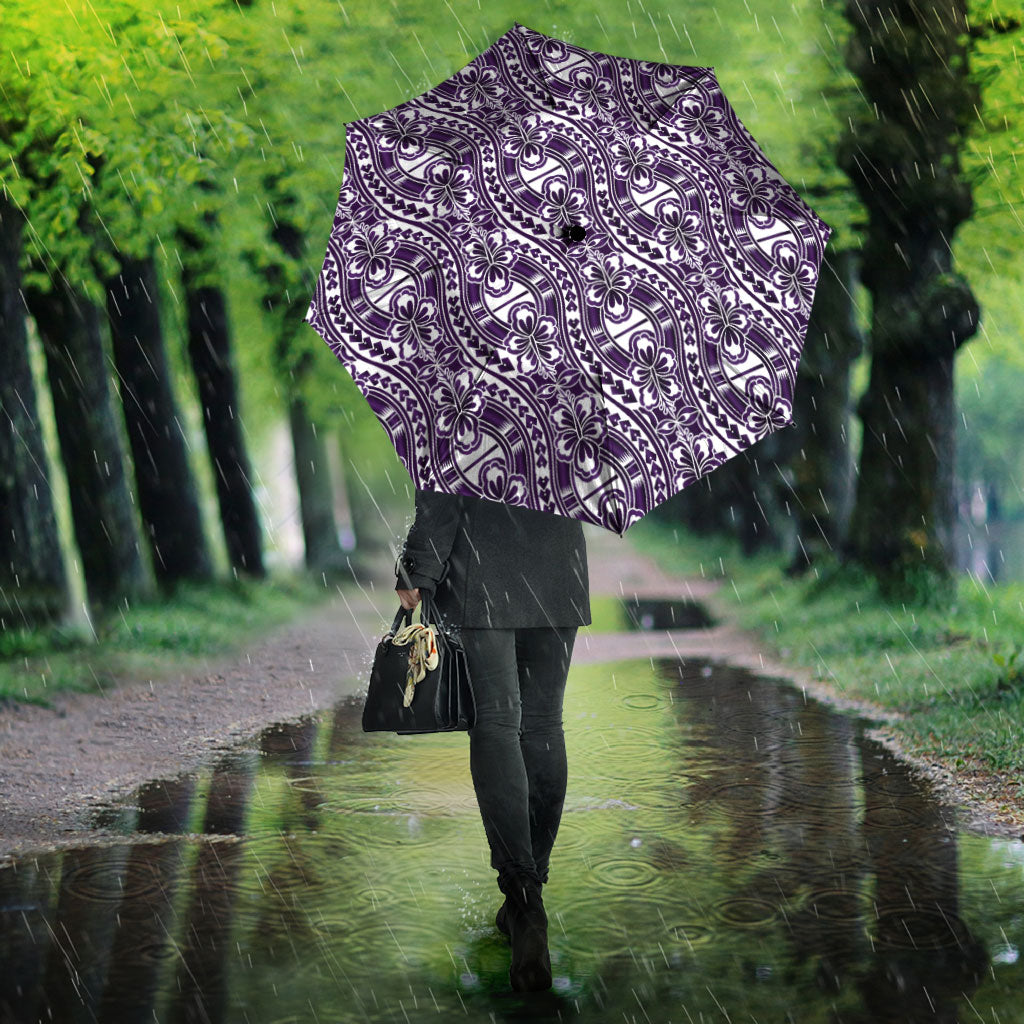 Hibiscus Bloom Island Tribal Waves Umbrella Purple Polynesian Pattern
