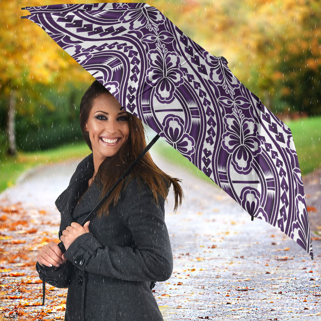 Hibiscus Bloom Island Tribal Waves Umbrella Purple Polynesian Pattern