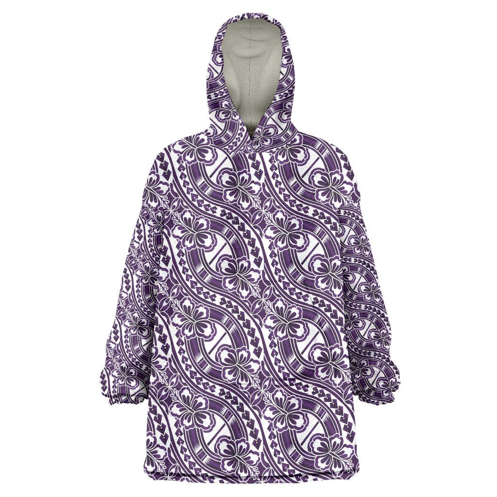 Hibiscus Bloom Island Tribal Waves Wearable Blanket Hoodie Purple Polynesian Pattern LT01 One Size Purple - Polynesian Pride