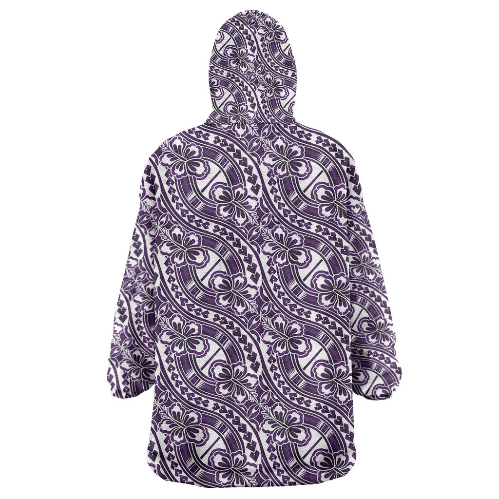 Hibiscus Bloom Island Tribal Waves Wearable Blanket Hoodie Purple Polynesian Pattern LT01 - Polynesian Pride