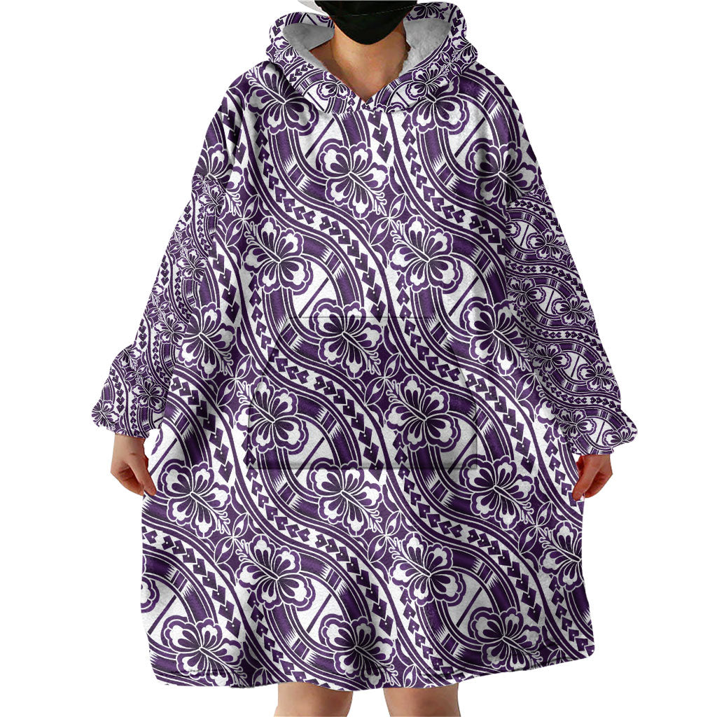Hibiscus Bloom Island Tribal Waves Wearable Blanket Hoodie Purple Polynesian Pattern LT01 - Polynesian Pride