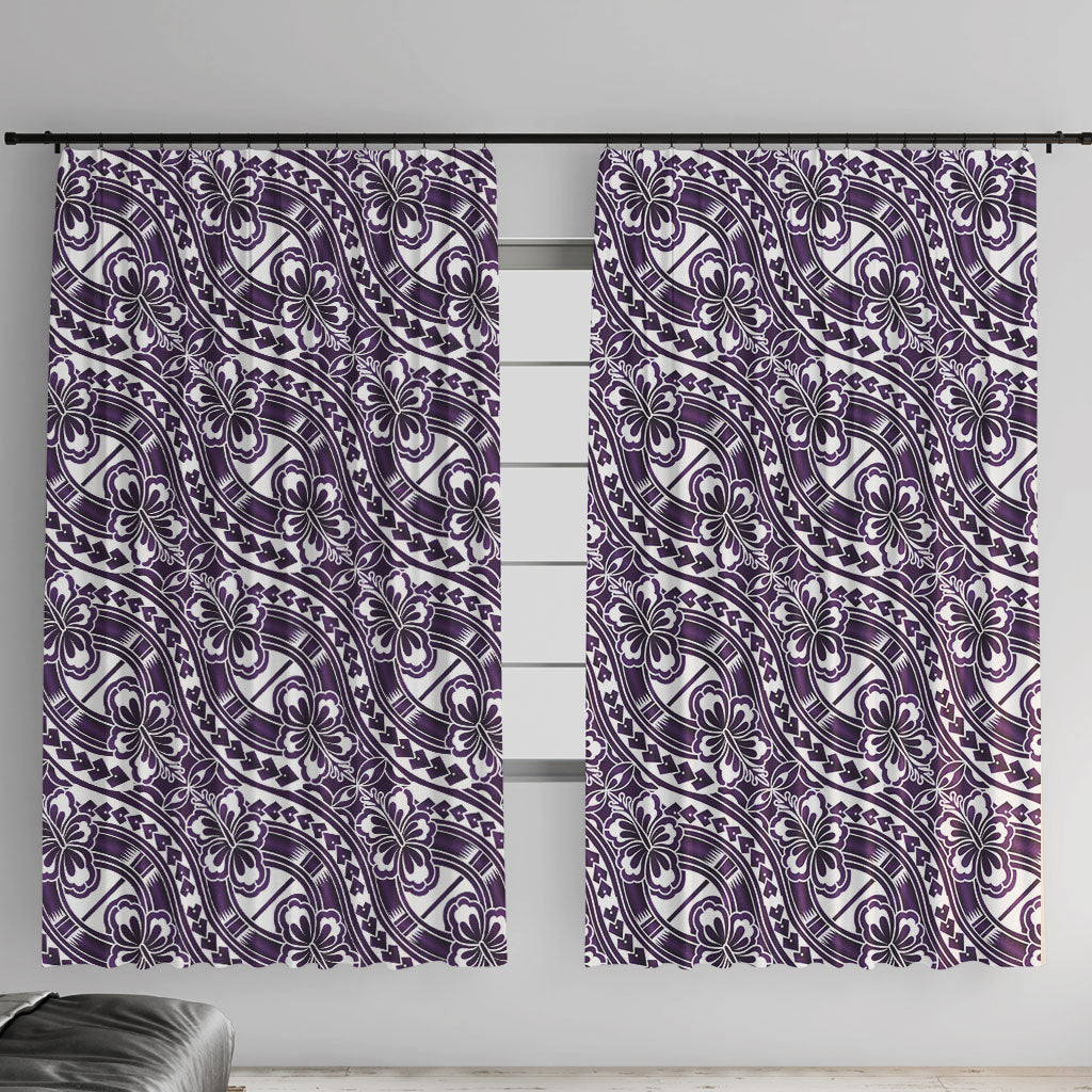 Hibiscus Bloom Island Tribal Waves Window Curtain Purple Polynesian Pattern