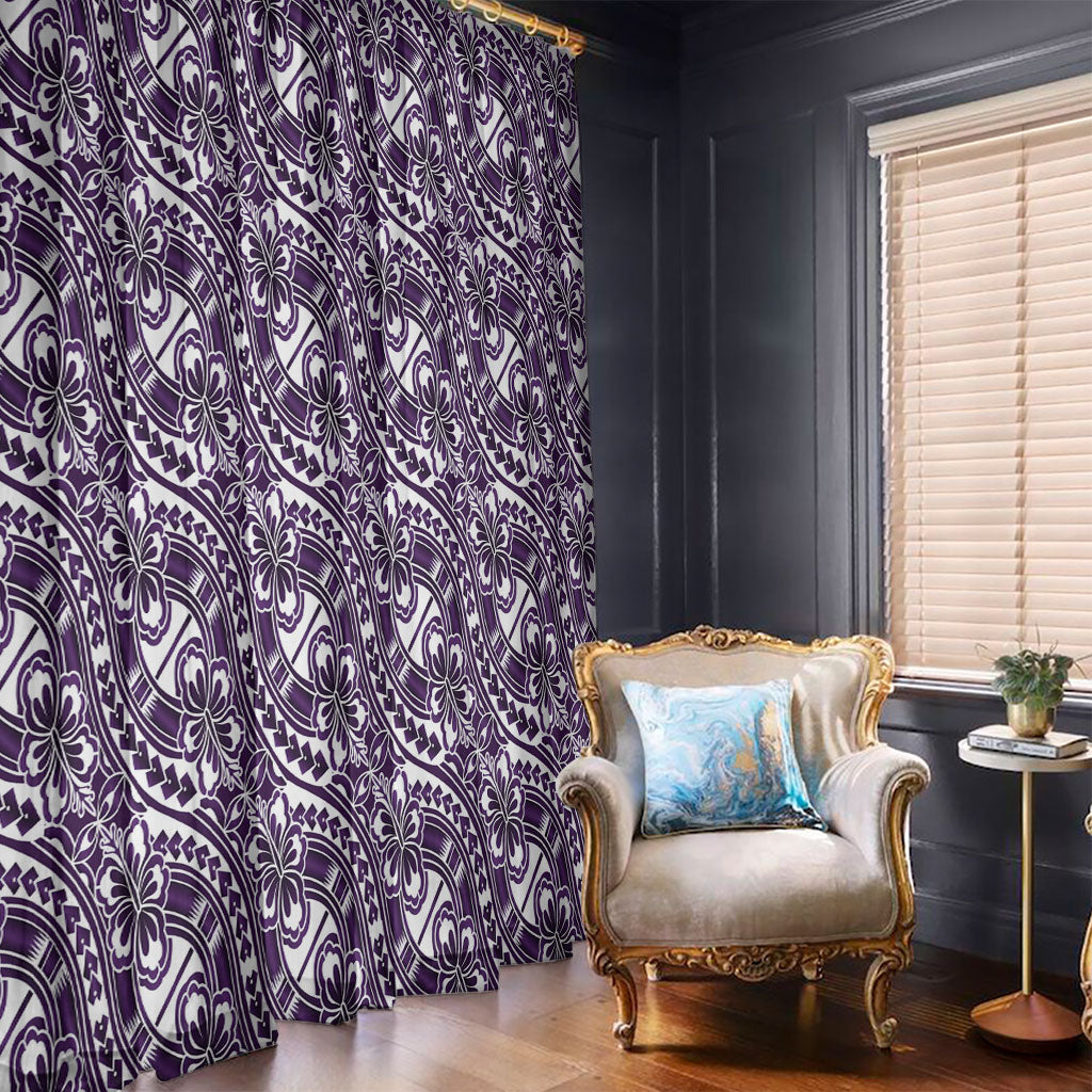 Hibiscus Bloom Island Tribal Waves Window Curtain Purple Polynesian Pattern