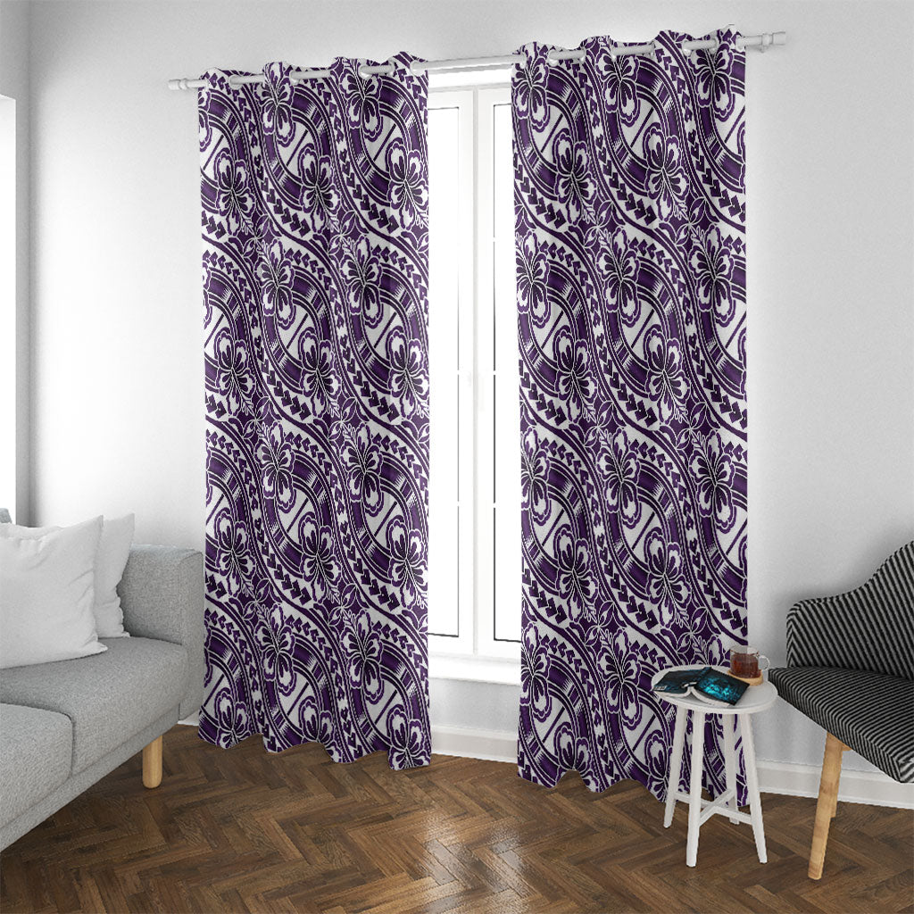 Hibiscus Bloom Island Tribal Waves Window Curtain Purple Polynesian Pattern