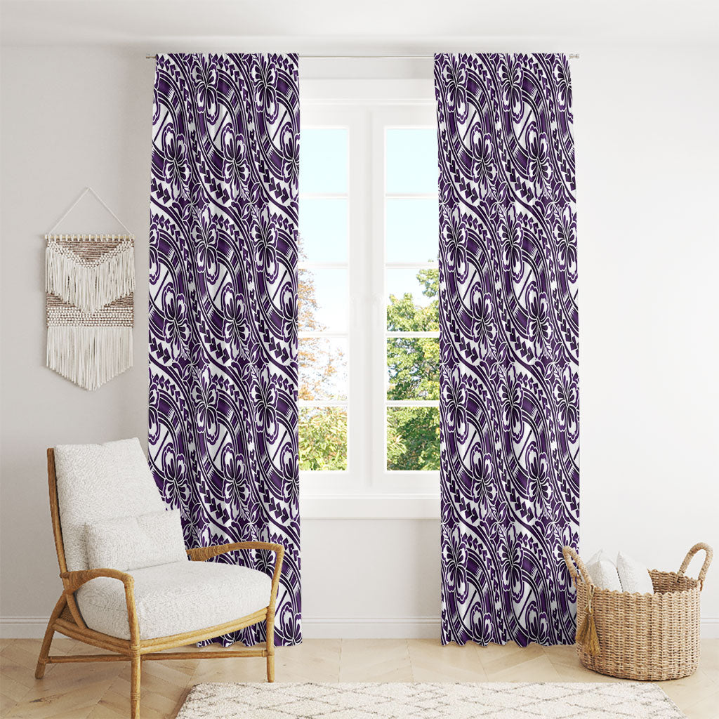 Hibiscus Bloom Island Tribal Waves Window Curtain Purple Polynesian Pattern