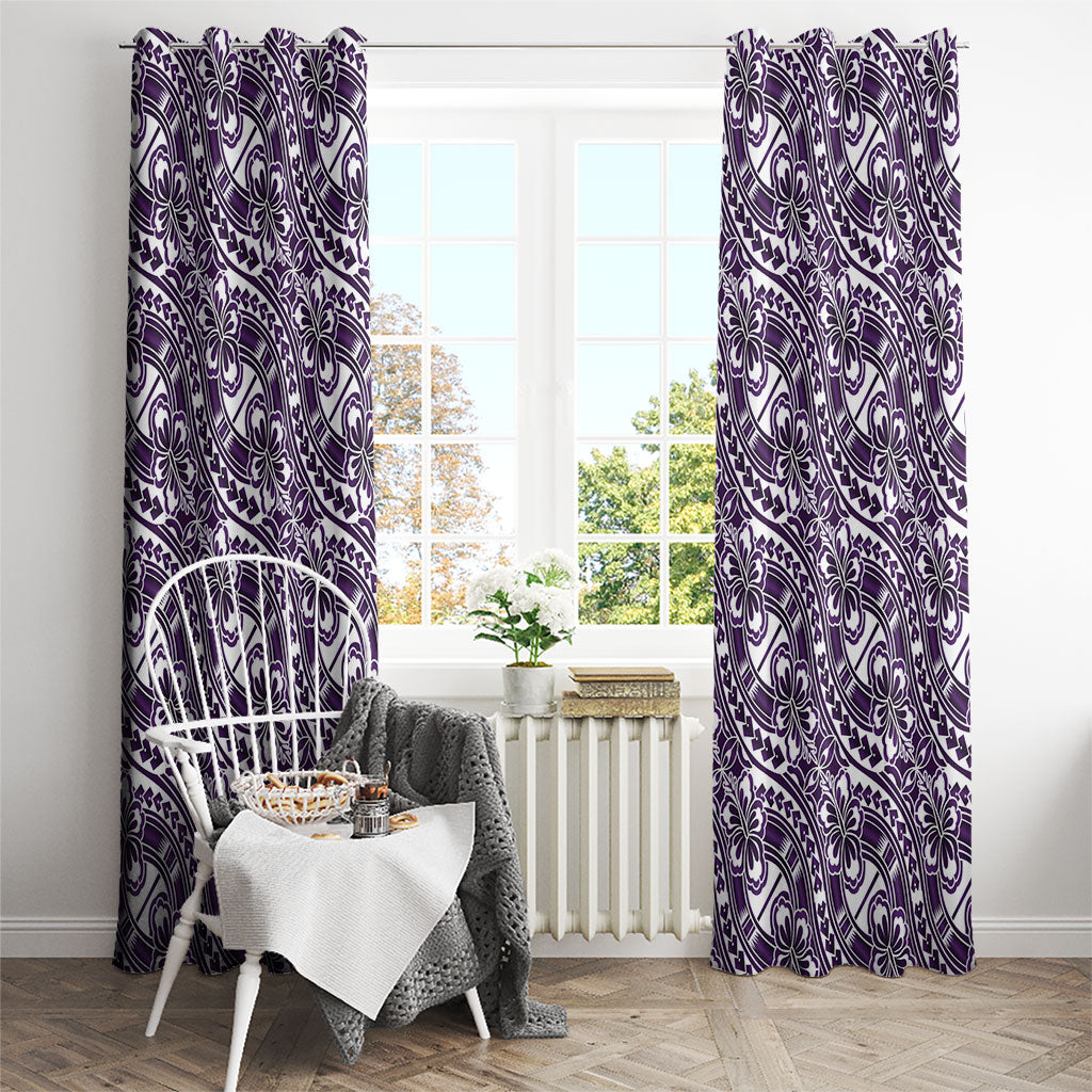 Hibiscus Bloom Island Tribal Waves Window Curtain Purple Polynesian Pattern