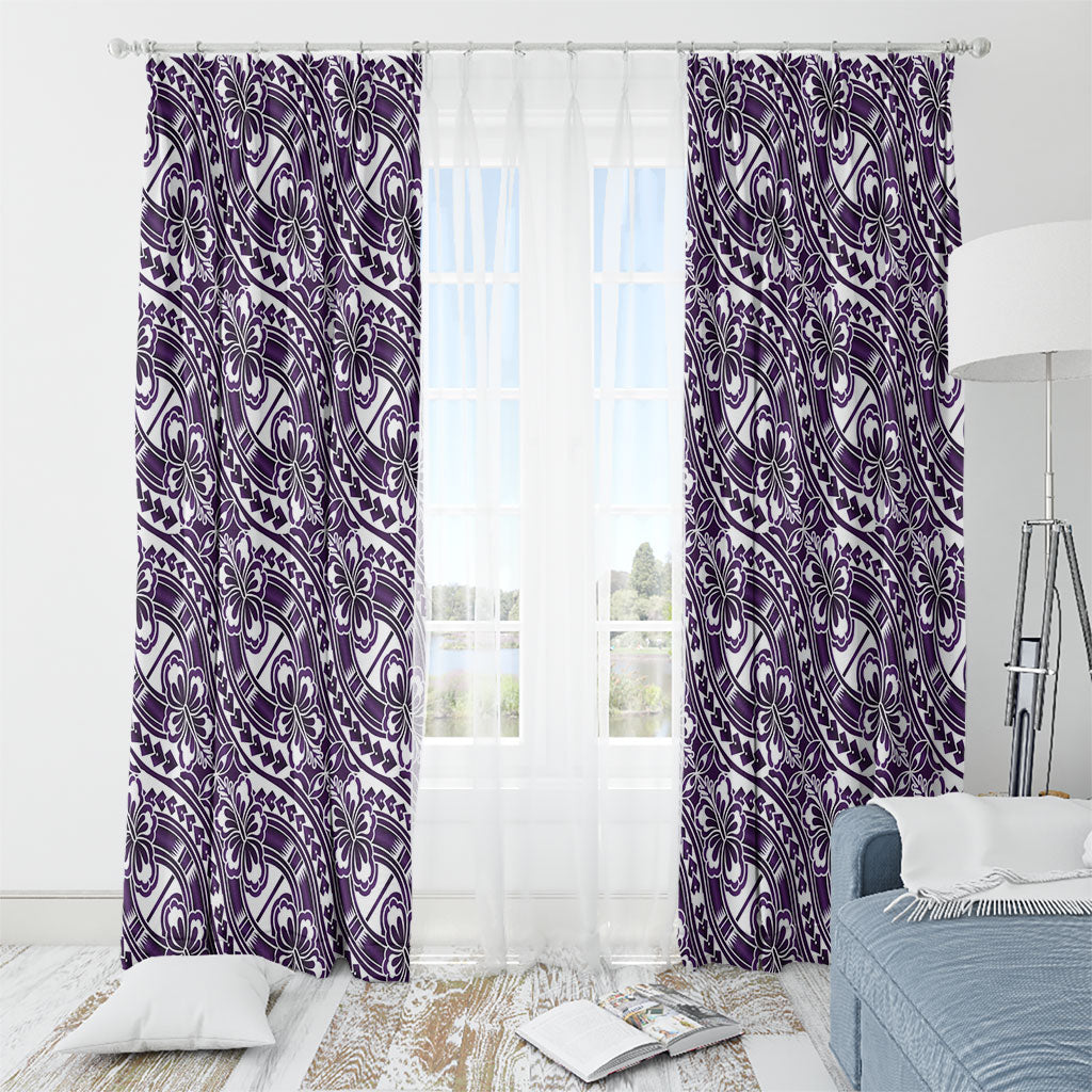 Hibiscus Bloom Island Tribal Waves Window Curtain Purple Polynesian Pattern