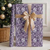 Hibiscus Bloom Island Tribal Waves Wrapping Paper Purple Polynesian Pattern