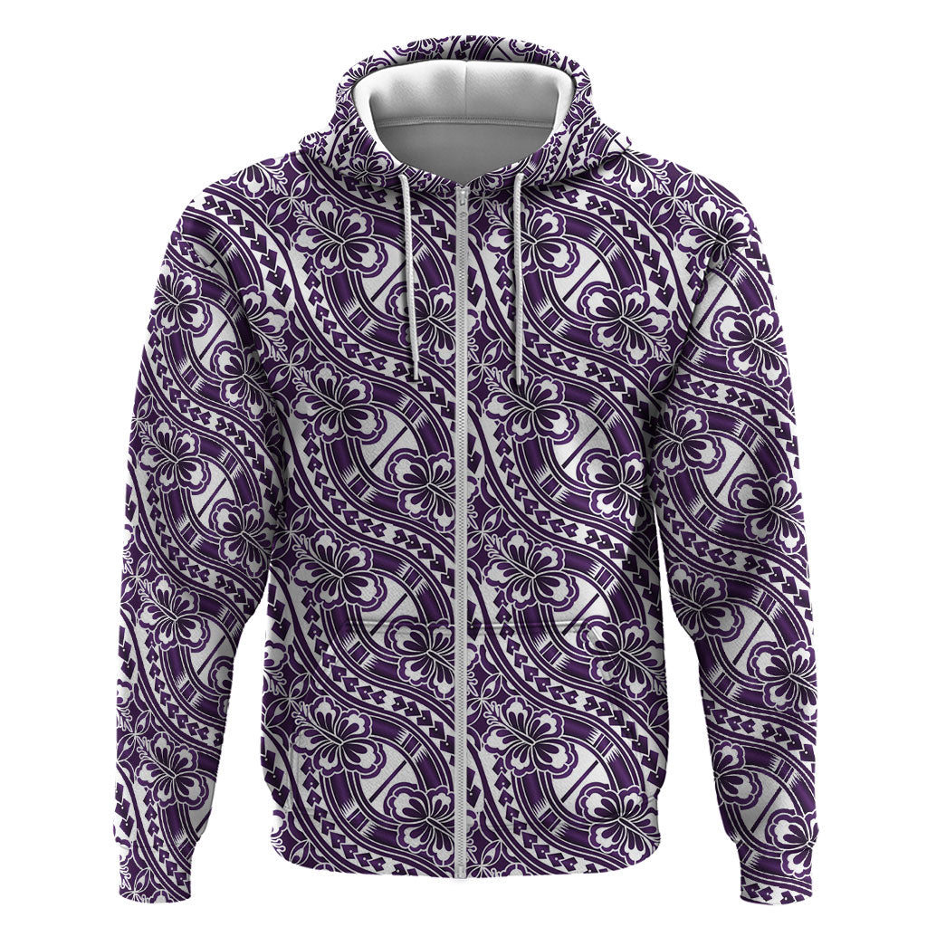Hibiscus Bloom Island Tribal Waves Zip Hoodie Purple Polynesian Pattern LT01 Zip Hoodie Purple - Polynesian Pride