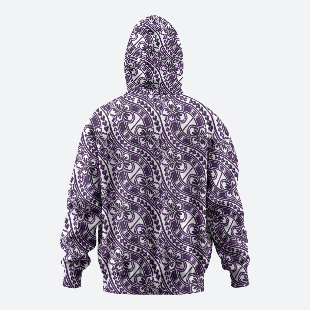 Hibiscus Bloom Island Tribal Waves Zip Hoodie Purple Polynesian Pattern LT01 - Polynesian Pride