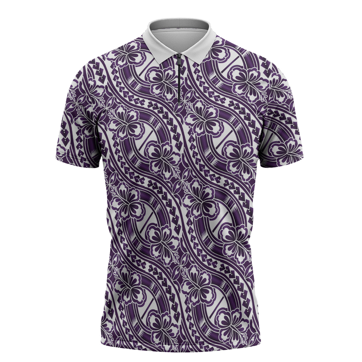 Hibiscus Bloom Island Tribal Waves Zipper Polo Shirt Purple Polynesian Pattern LT01 Purple - Polynesian Pride