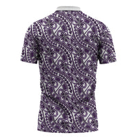 Hibiscus Bloom Island Tribal Waves Zipper Polo Shirt Purple Polynesian Pattern LT01 - Polynesian Pride