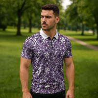 Hibiscus Bloom Island Tribal Waves Zipper Polo Shirt Purple Polynesian Pattern LT01 - Polynesian Pride