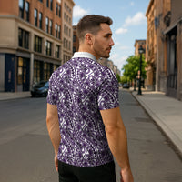 Hibiscus Bloom Island Tribal Waves Zipper Polo Shirt Purple Polynesian Pattern LT01 - Polynesian Pride