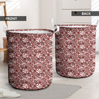 Hibiscus Bloom Island Tribal Waves Laundry Basket Red Polynesian Pattern