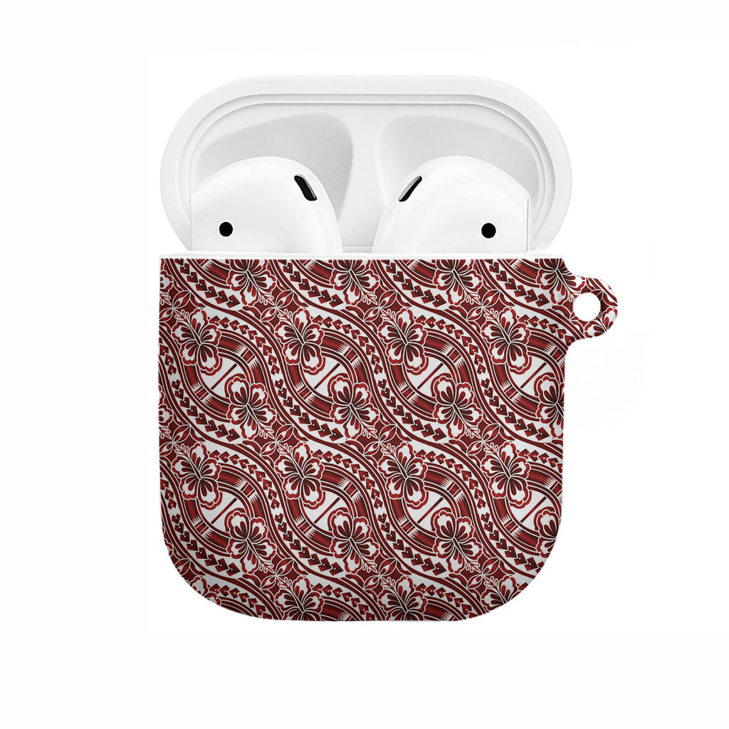 Hibiscus Bloom Island Tribal Waves AirPods Case Red Polynesian Pattern