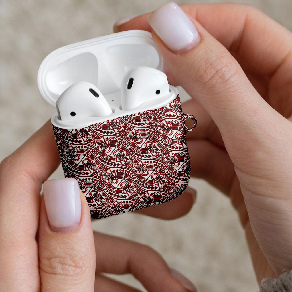 Hibiscus Bloom Island Tribal Waves AirPods Case Red Polynesian Pattern