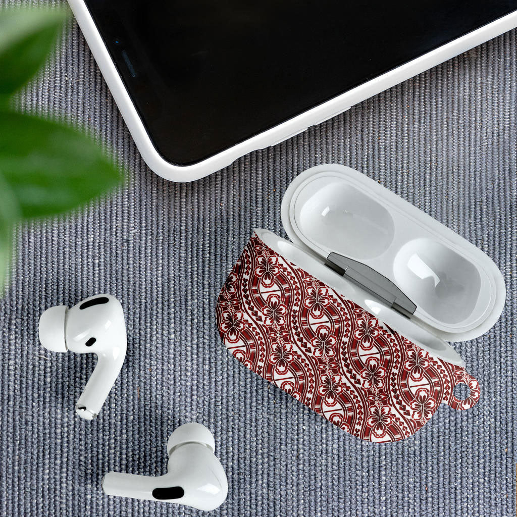 Hibiscus Bloom Island Tribal Waves AirPods Case Red Polynesian Pattern