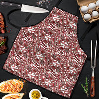 Hibiscus Bloom Island Tribal Waves Apron Red Polynesian Pattern